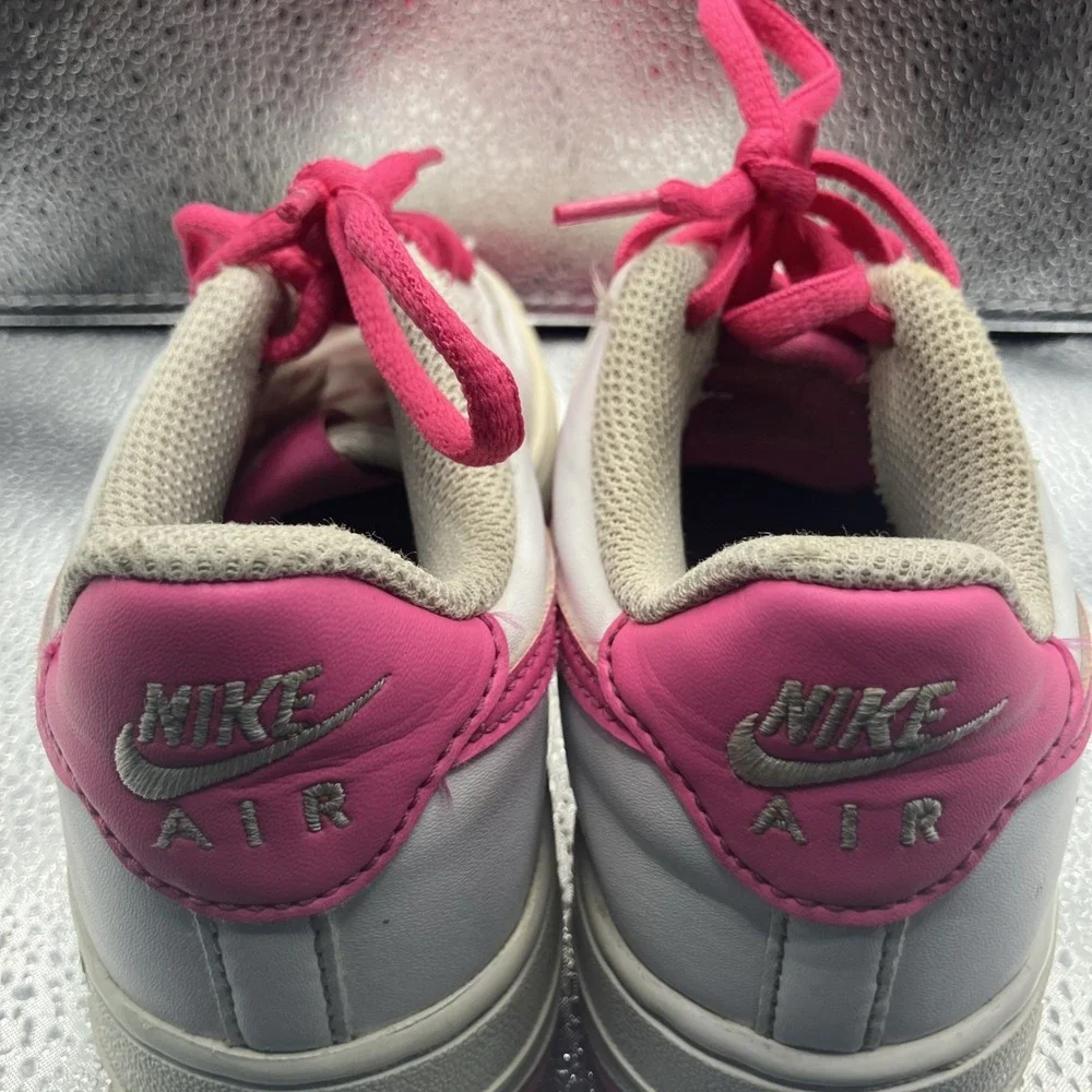 Nike Air Force 1 Low Top Leather Sneakers White/Pink Lace Up Kids US 1